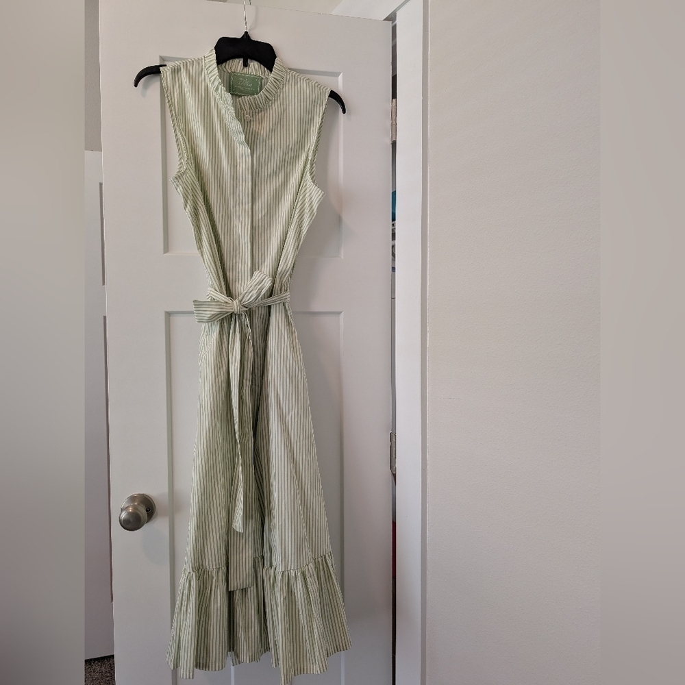 NWT Tillie Cocoanut Dress Seagrape Green Stripe Medium Midi Sundress Made In US - Picture 3 of 8